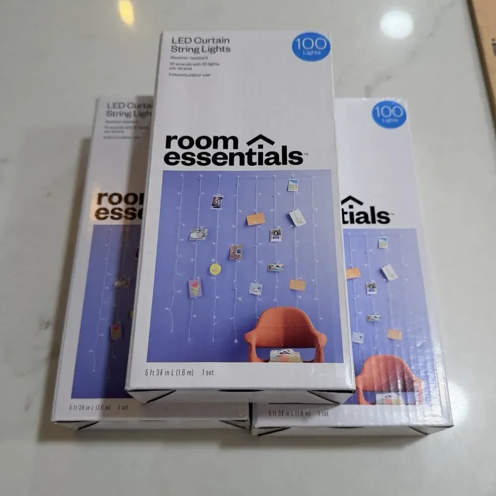 Room Essentials String Lights Set Of 3 Curtain Fairy Hanging Clips Dorm Bedroom